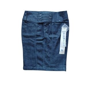 High-Waisted Dark Wash Button-Front Denim Skirt | Size L